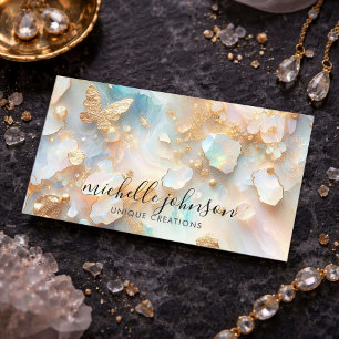 Tarjeta De Visita Faux Holographic Opal Moonstone Gold Butfly