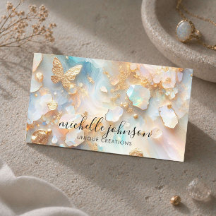 Tarjeta De Visita Faux Holographic Opal Moonstone Gold Butfly