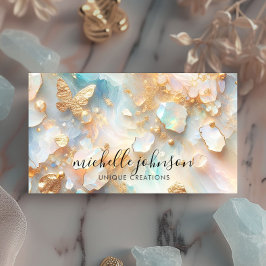 Tarjeta De Visita Faux Holographic Opal Moonstone Gold Butfly