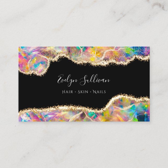 Tarjeta De Visita Faux holographic opal on black business card (Anverso)
