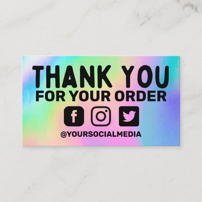Tarjeta De Visita Faux Holographic Rainbow Business Gracias Personal (Anverso)