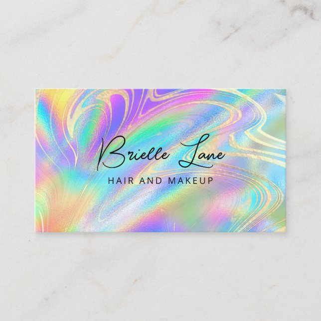 Tarjeta De Visita Faux Holographic Rainbow Gold Marble (Anverso)