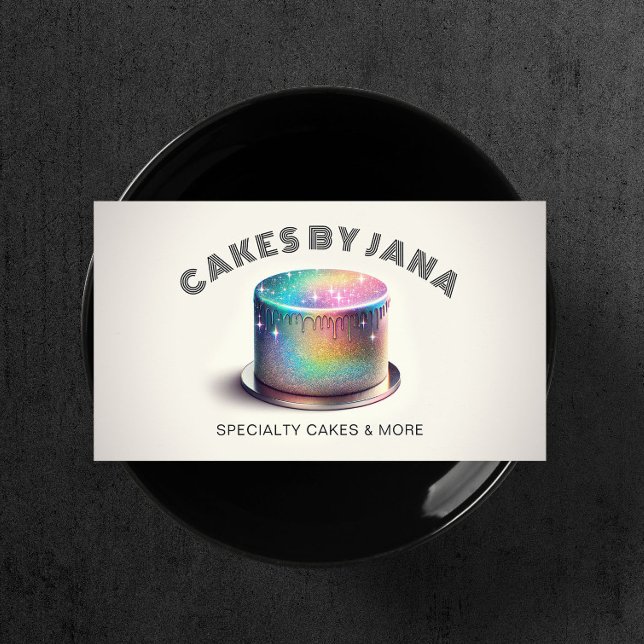 Tarjeta De Visita Faux Holographic Rainbow Purpurina Cake Bakerley (Subido por el creador)