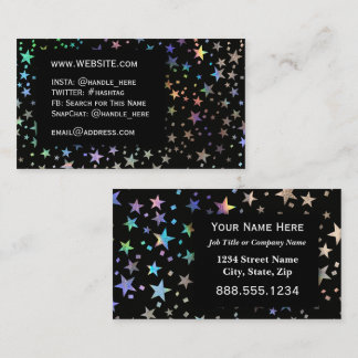 Tarjeta De Visita Faux Holographic Rainbow Stars Professional Black