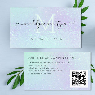 Tarjeta De Visita Faux Holographic Signature Script Moderno QR Code