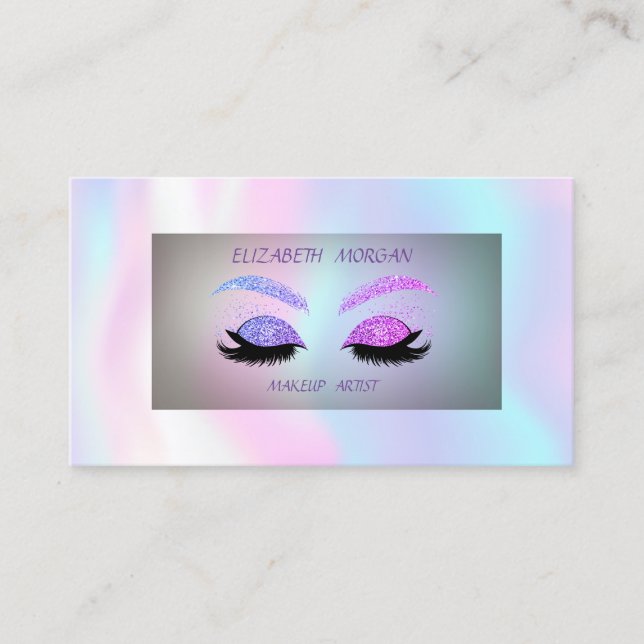Tarjeta De Visita Faux Lashes Purpurinas modernos, Holograohic (Anverso)