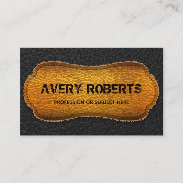 Tarjeta De Visita Faux Leather amarillo negro Elegante geométrico (Anverso)