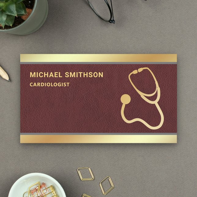 Tarjeta De Visita Faux Leather Gold Stethoscope Medical Profesional (Subido por el creador)