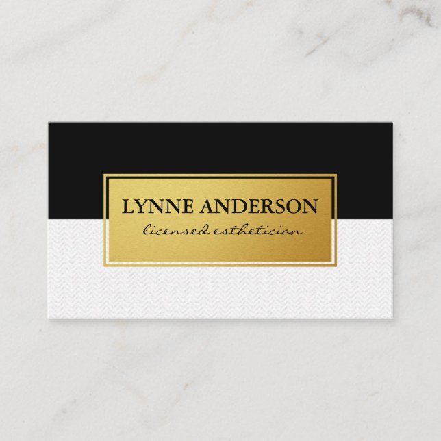 Tarjeta De Visita Faux Metallic Gold Black Subtle Wavy (Anverso)