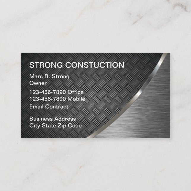 Tarjeta De Visita Faux Metallic Look Construction Business Cards (Anverso)