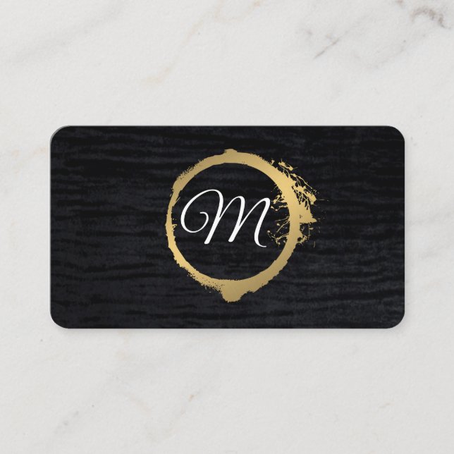 Tarjeta De Visita Faux Metallic Oro Velvet Negro con Monograma (Anverso)