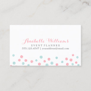 Tarjeta De Visita Faux Mint and Pink Purpurina Confetti Dots