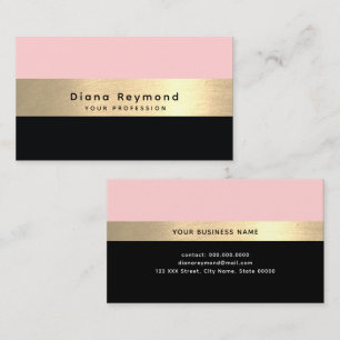 Tarjeta De Visita Faux moderno raya de oro negro rosa
