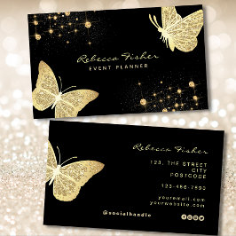 Tarjeta De Visita Faux Pale Ivory Gold Butterfly Sparkle