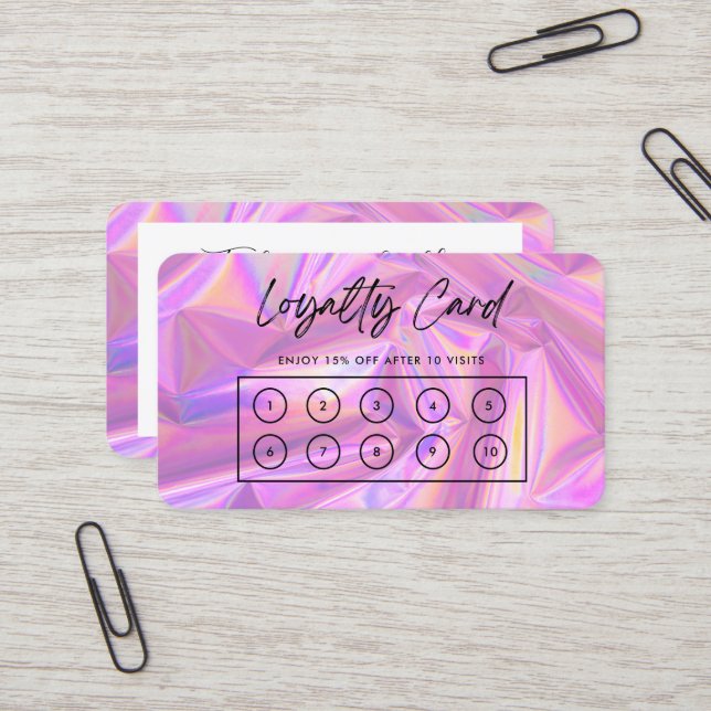 Tarjeta De Visita Faux Pink Holographic Personalizado Loyalty Card (Anverso/Reverso In Situ)