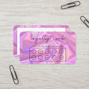 Tarjeta De Visita Faux Pink Holographic Personalizado Loyalty Card