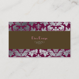 Tarjeta De Visita Faux plata barroco damasco en merlot + chocolate
