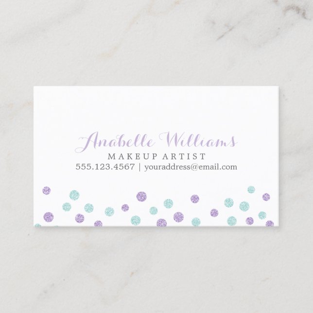 Tarjeta De Visita Faux Purple and Mint Purpurina Confetti Dots (Anverso)
