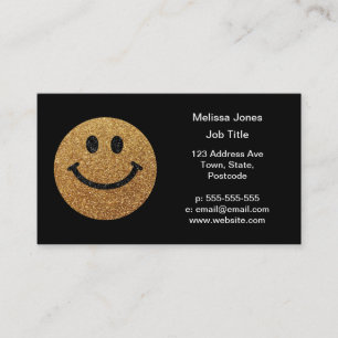 Tarjeta De Visita Faux Purpurina Gold Happy Face - chispas mate