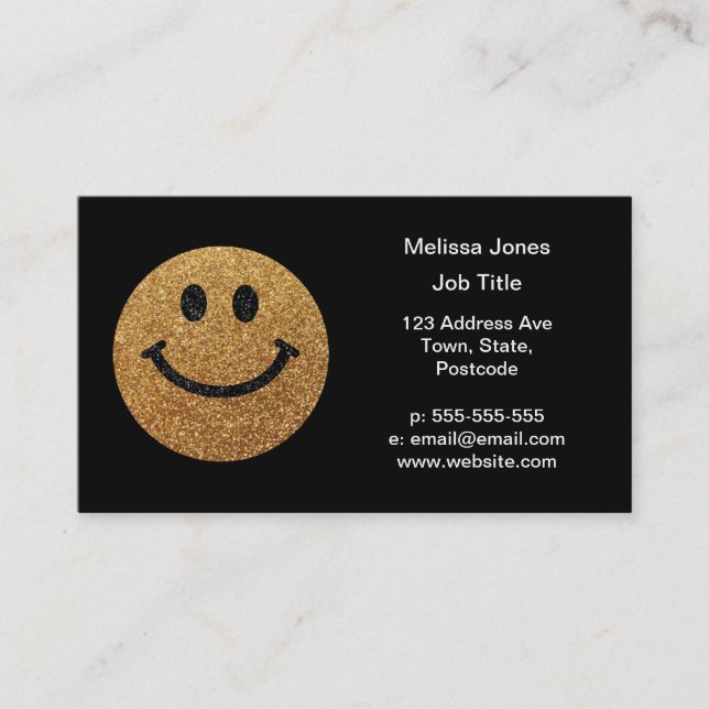 Tarjeta De Visita Faux Purpurina Gold Happy Face - chispas mate (Anverso)
