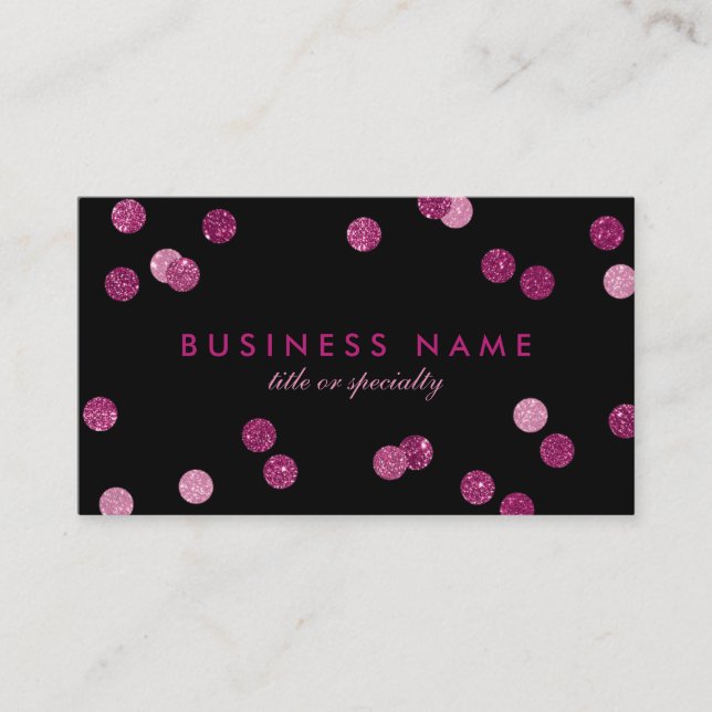 Tarjeta De Visita Faux Purpurina Rosa Confetti Black Business Card (Anverso)