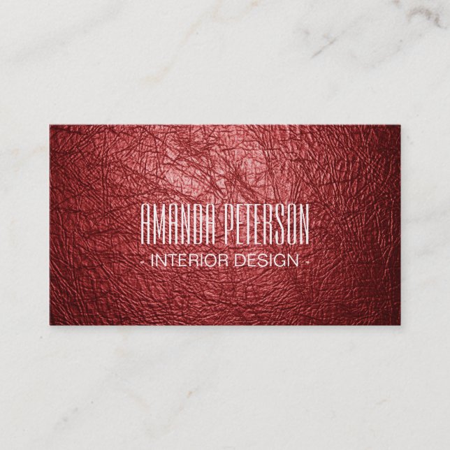 Tarjeta De Visita Faux Red Leather Designer Business Cards (Anverso)