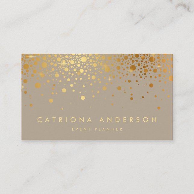 Tarjeta De Visita Faux Relieve metalizado dorado Confetti Dots Moder (Anverso)