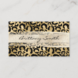 Tarjeta De Visita Faux Relieve metalizado dorado Leopard Champagne B