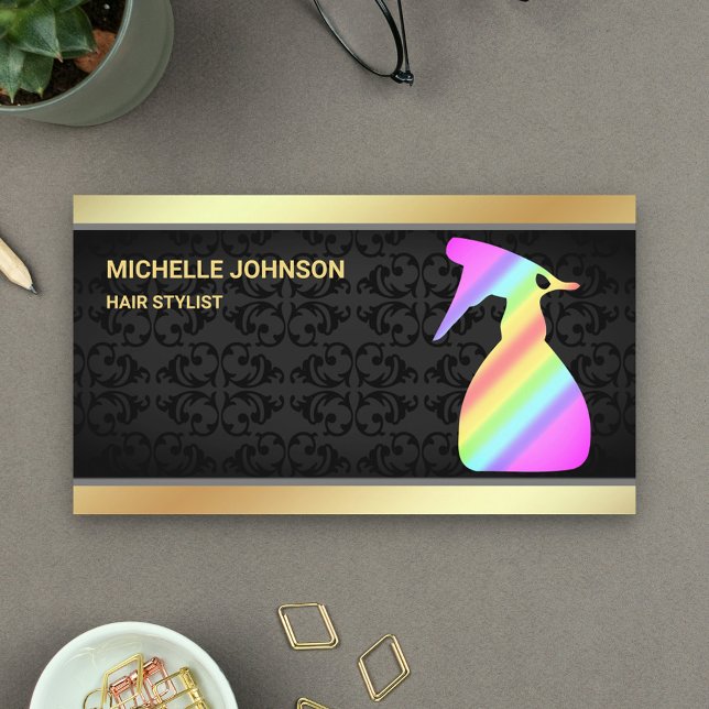 Tarjeta De Visita Faux Relieve metalizado dorado Rainbow Spray Botel (Subido por el creador)