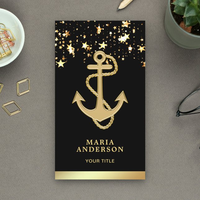 Tarjeta De Visita Faux Relieve metalizado dorado Stars Confetti Naut (Subido por el creador)