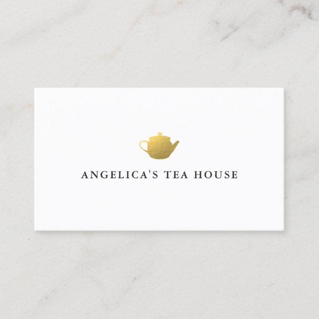 Tarjeta De Visita Faux Relieve metalizado dorado Teapot (Anverso)