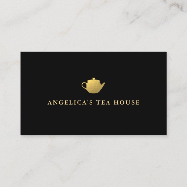 Tarjeta De Visita Faux Relieve metalizado dorado Teapot (Anverso)