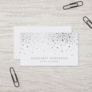 Tarjeta De Visita Faux Relieve metalizado plateado Confetti moderna 