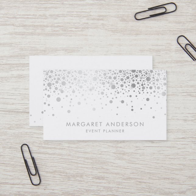Tarjeta De Visita Faux Relieve metalizado plateado Confetti moderna  (Anverso/Reverso In Situ)
