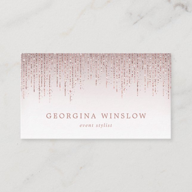 Tarjeta De Visita Faux Rosa Gold Purpurina String Curtain Luxury (Anverso)