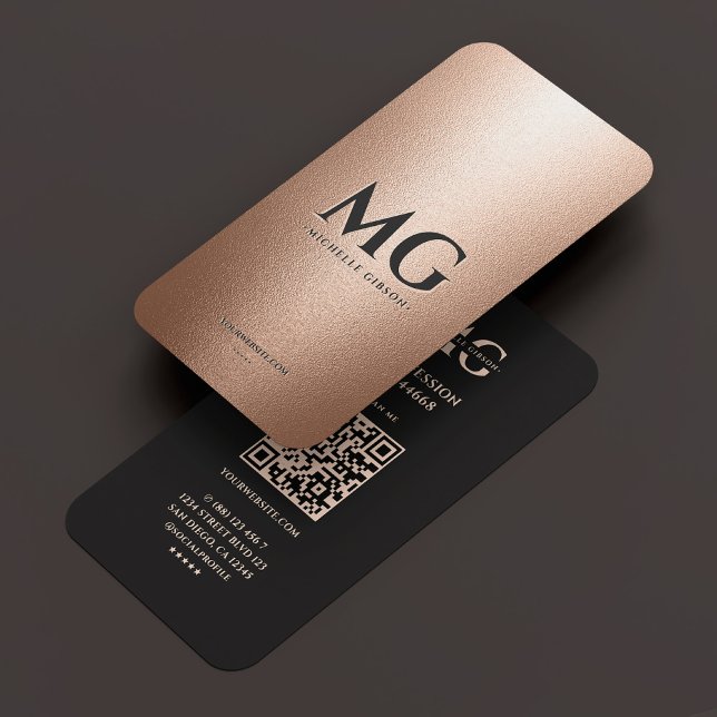 Tarjeta De Visita Faux Rosa profesional oro Black Initials Minimal (Professional Rose Gold Black Initials Minimal Business Card
)