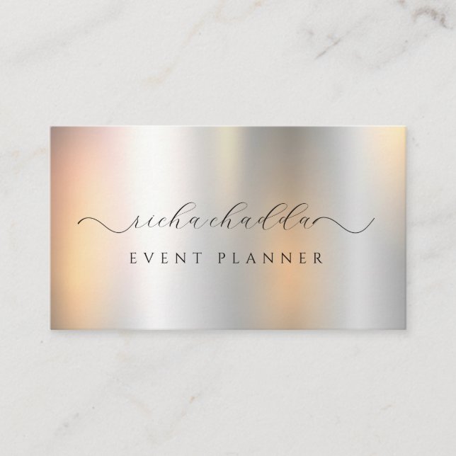 Tarjeta De Visita Faux Silver Metálico Elegante Único (Anverso)