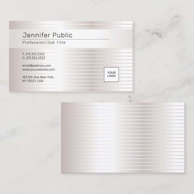 Tarjeta De Visita Faux Silver Moderno y elegante plantilla glamorosa (Anverso / Reverso)