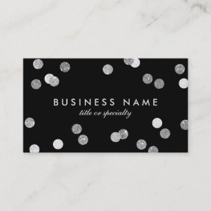 Tarjeta De Visita Faux Silver Purpurina Confetti Black Business Card