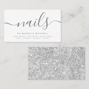 Tarjeta De Visita Faux Silver Purpurina Nail Technician White 