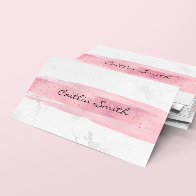Tarjeta De Visita Faux Silver Relieve metalizado blanco Marble Pince (Silver White Foil Marble Pink Brush Stroke Business Card)