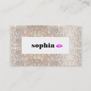 Tarjeta De Visita Faux Silver Sequin Hot Pink Lips Beauty