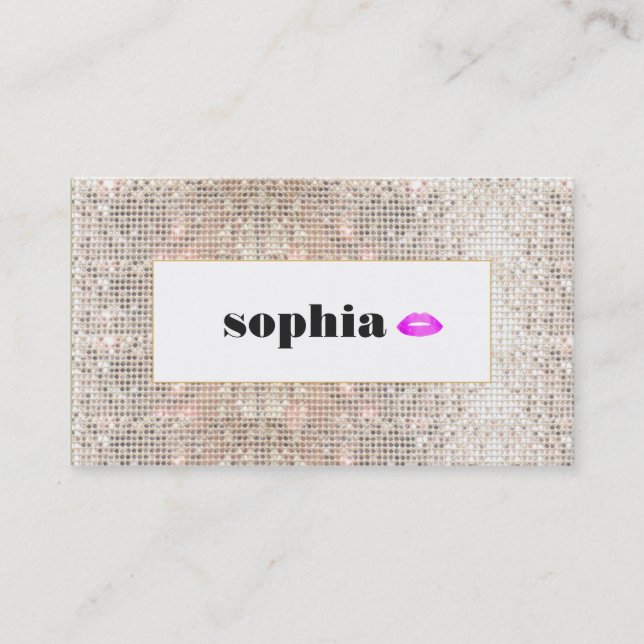 Tarjeta De Visita Faux Silver Sequin Hot Pink Lips Beauty (Anverso)