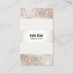 Tarjeta De Visita Faux Silver Sequin Stripes Salón De Belleza
