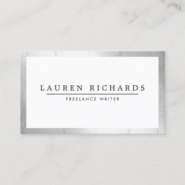 Tarjeta De Visita Faux Silver y White de lujo profesional (Anverso)