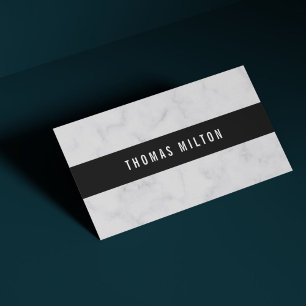 Tarjeta De Visita Faux Simple Profesional Marble Black Stripe