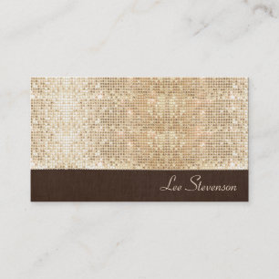 Tarjeta De Visita FAUX Sparkly Gold Sequins y Brown Linen Look