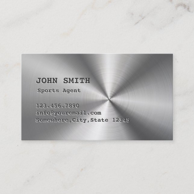 Tarjeta De Visita Faux Stainless Steless Sports Agent Business Card (Anverso)
