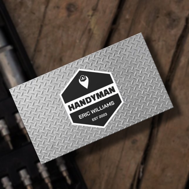 Tarjeta De Visita Faux stamped metal texture handyman Business Card (Subido por el creador)