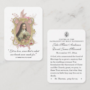 Tarjeta De Visita Favor de boda católica St. Therese Rosas Vintage 